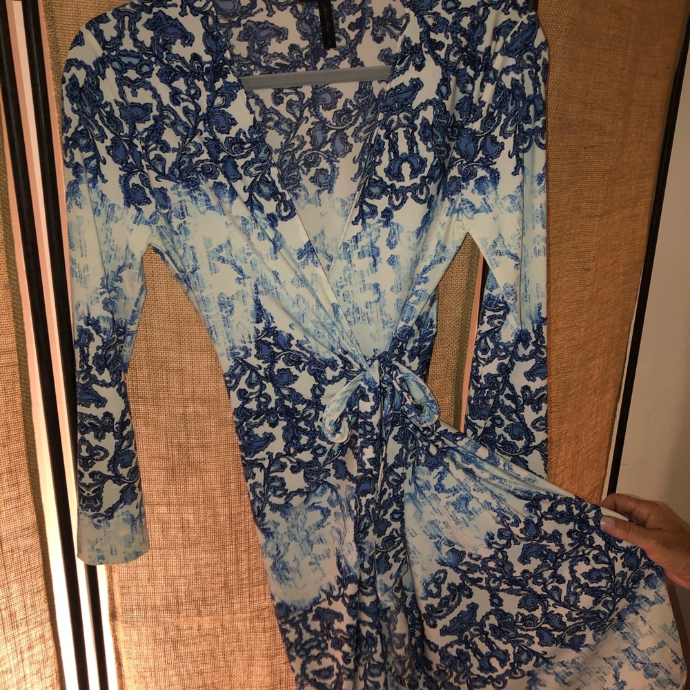 BCBG Blue Pattern Wrap Around Dress